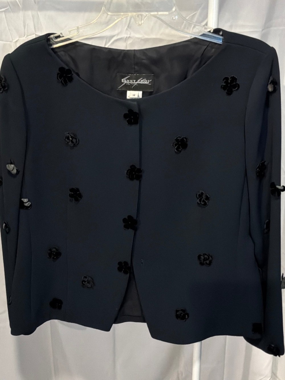 Vintage Sunny Choi Black Floral Appliqué Evening Jacket Size 14